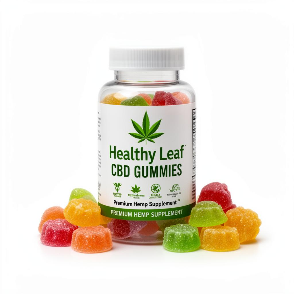 Healthy Leaf CBD Gummies bottle with colorful gummies